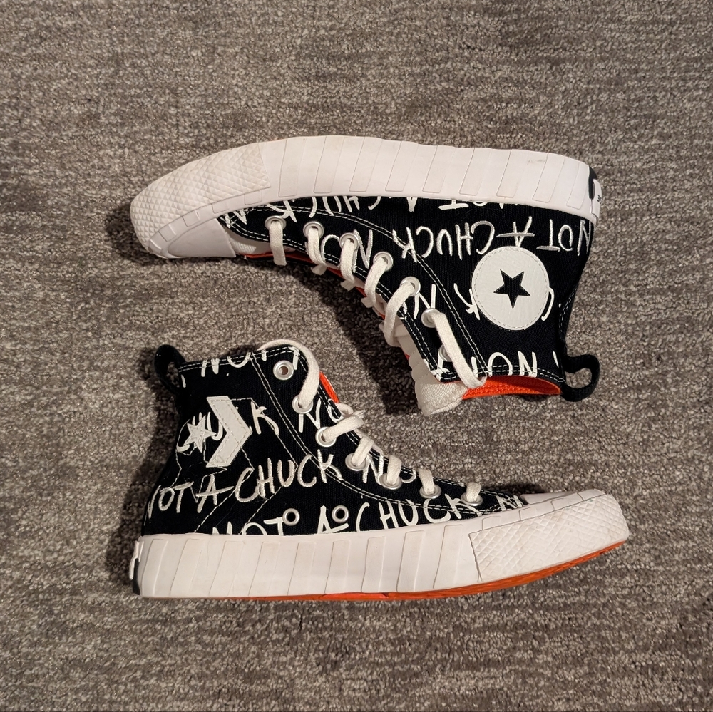 Converse Black White Orange Not A Chuck High Top Sneakers 5Y/Women's 6.5 - Picture 7 of 10